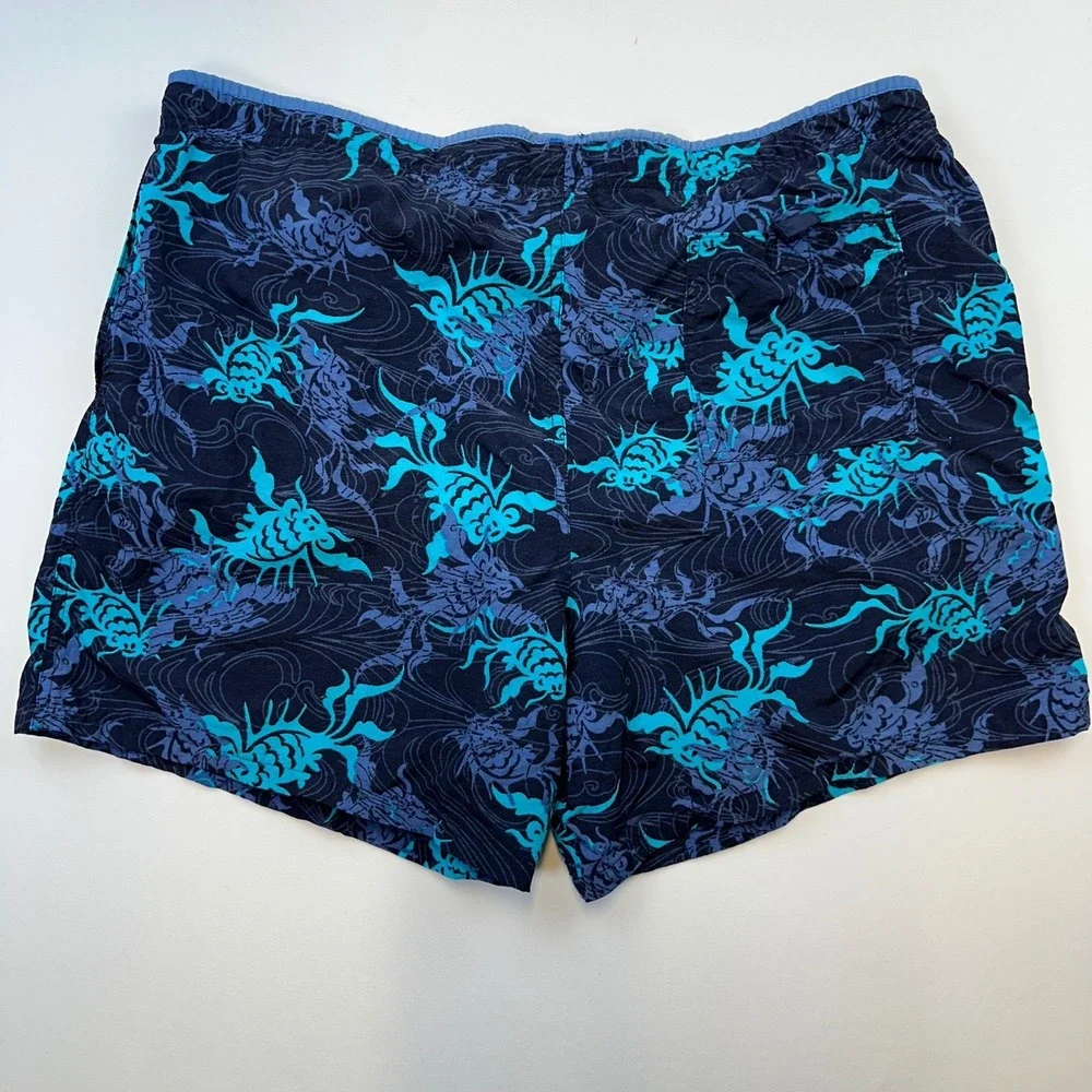 Vintage Catalina Mens Swim‎ Trunks Board Shorts Blue Teal Fish Print Large
